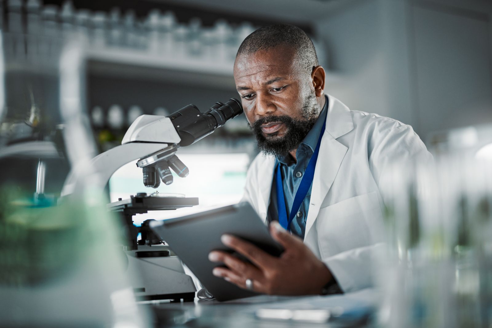 A doctor conducts clinical trial research