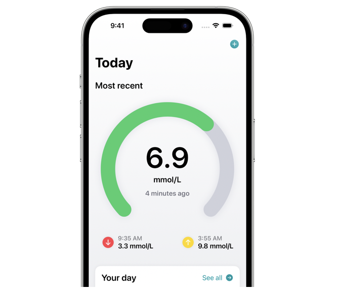 glucomate mobile app display