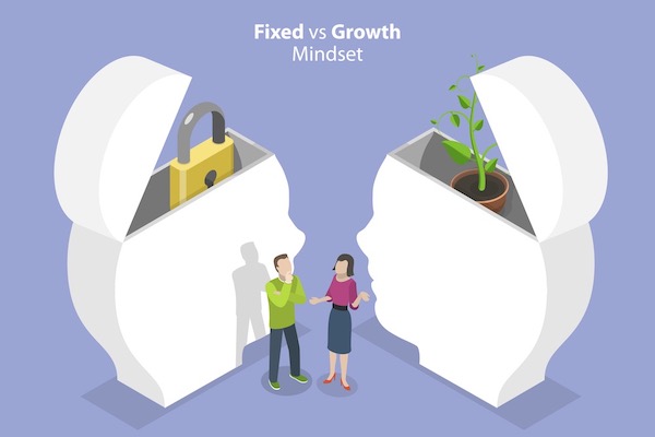 Picture of head with a lock inside alongside picture of head with plant growing inside