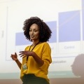 A woman delivers a diabetes conference presentation